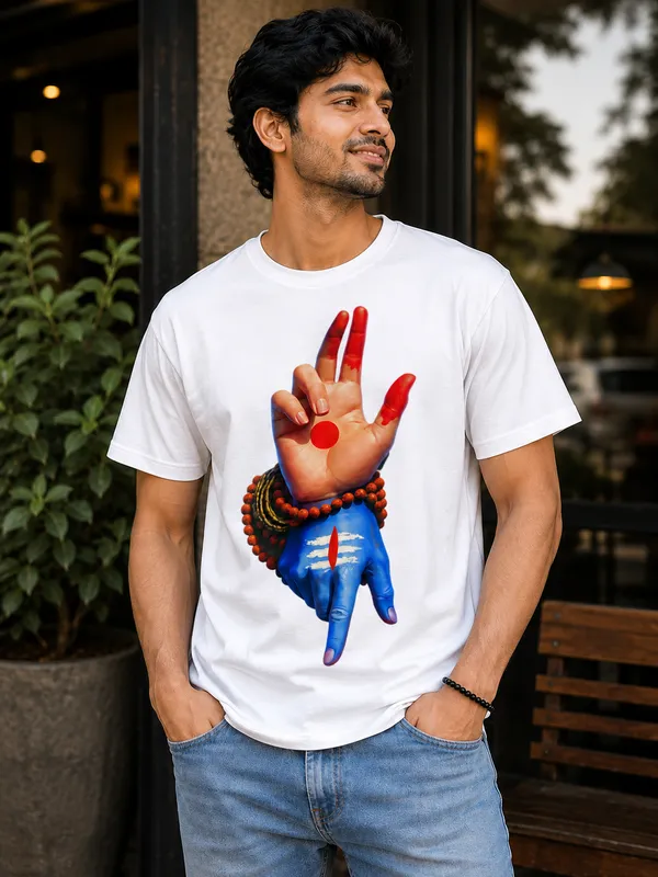 White_Graphic_Print_Regular_Fit_Pollycotton_200_Gsm_Regular_Fit_T_Shirt_For_Unisex