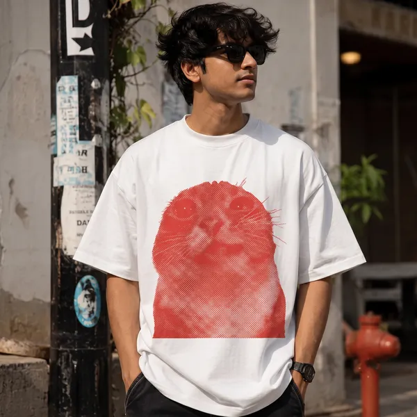 White_Cat_Graphic_Print_Cotton_Blend_180_Gsm_Oversize_Fit_T_Shirt_For_Unisex
