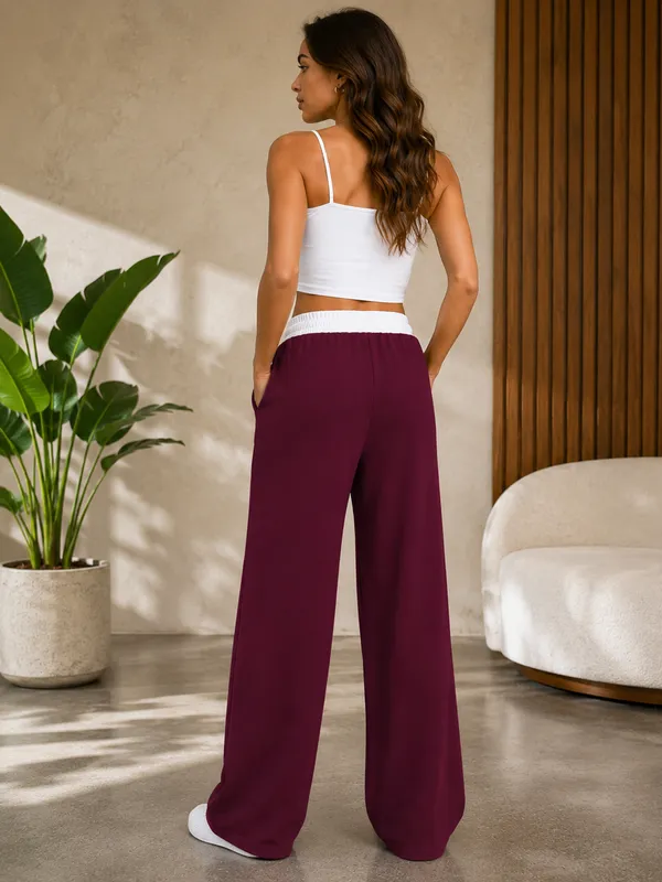 Burgundy_Polyester_Premium_Drawstring_Pants_For_Women