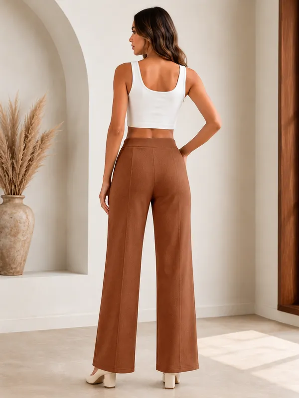 Brown_Polyester_Premium_Pant_For_Women