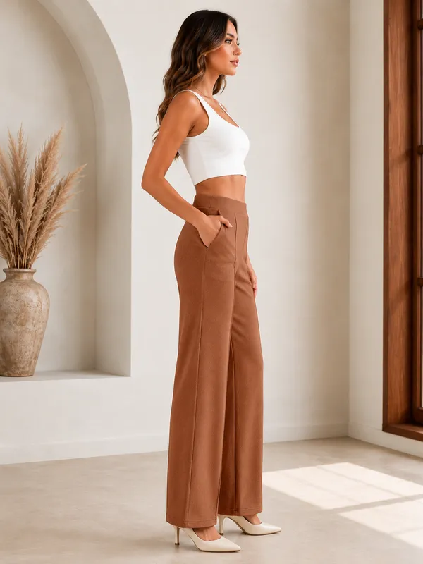 Brown_Polyester_Premium_Pant_For_Women
