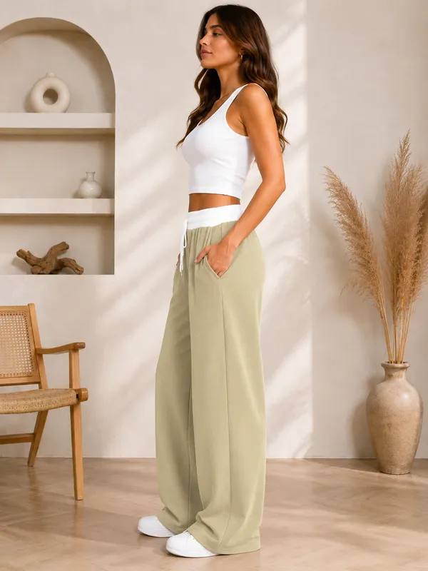 Cream_Polyester_Premium_Drawstring_Pants_For_Women