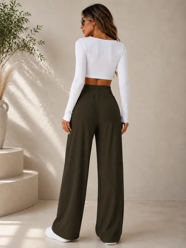 Dark_Olive_Polyester_Premium_Pants_For_Women