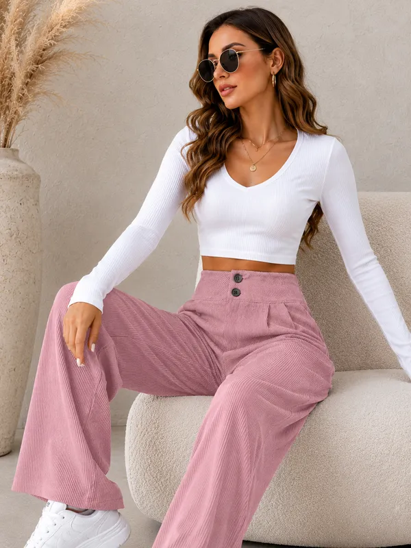 Pink_Polyester_Premium_Pants_For_Women