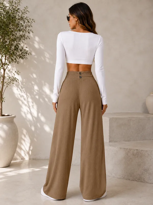 Brown_Polyester_Premium_Pants_For_Women