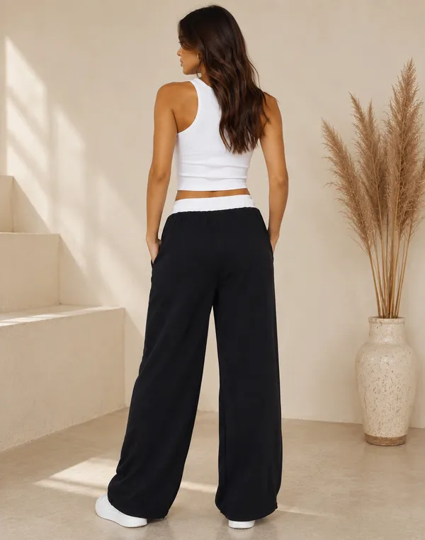 Black_Polyester_Premium_Drawstring_Pants_For_Women