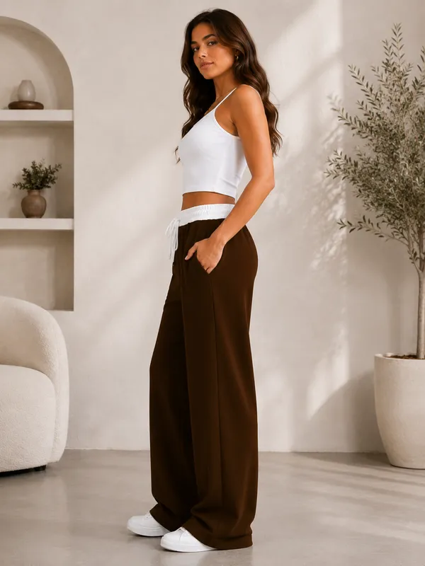 Brown_Cotton_Premium_Drawstring_Pants_For_Women