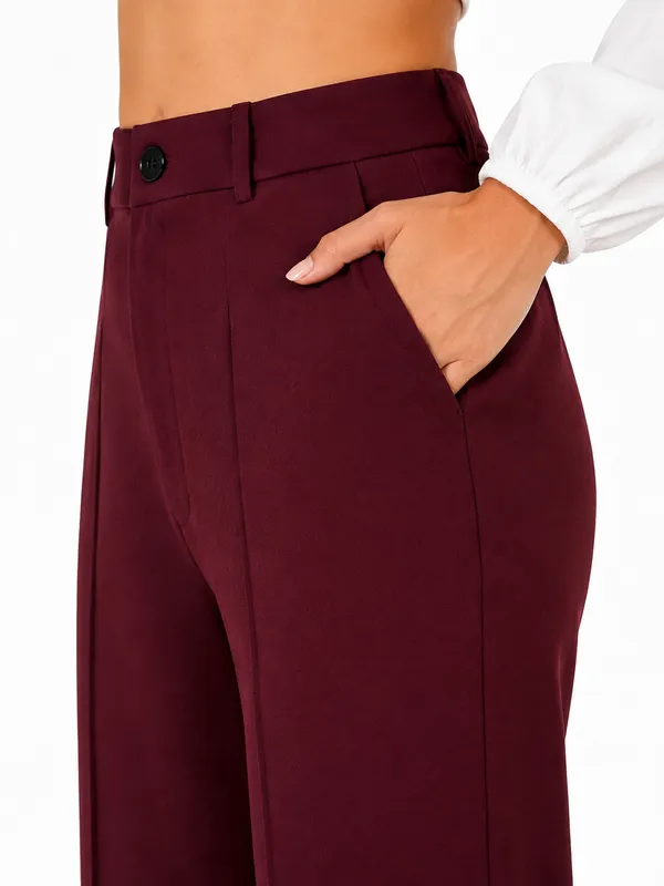 Burgundy_Polyester_Premium_Trouser_&_Pant_For_Women