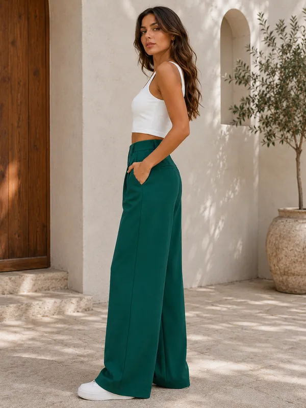 Green_Polyester_Premium_Pant_For_Women