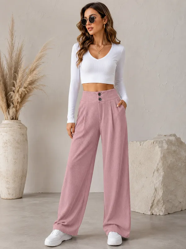 Pink_Polyester_Premium_Pants_For_Women