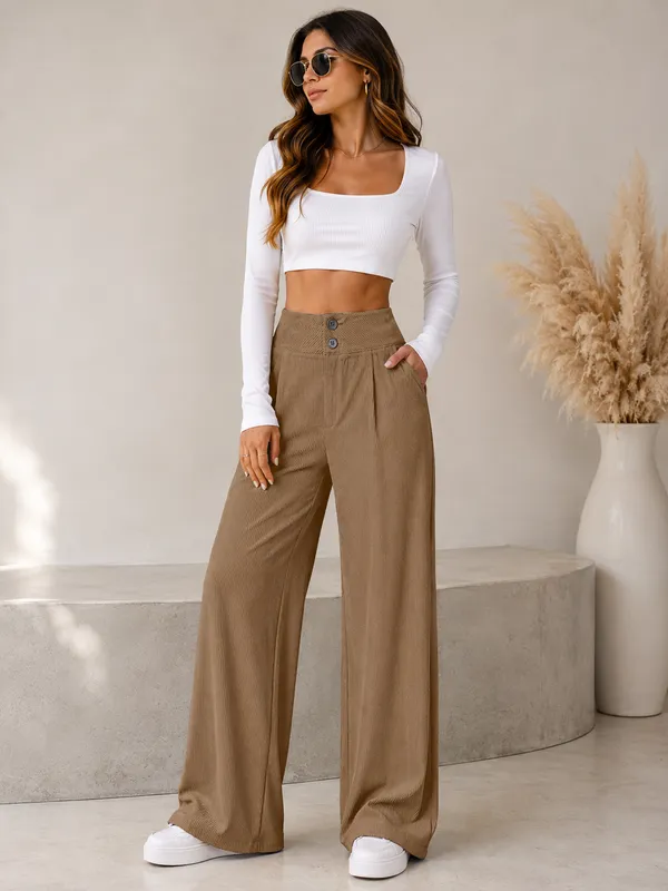 Brown_Polyester_Premium_Pants_For_Women