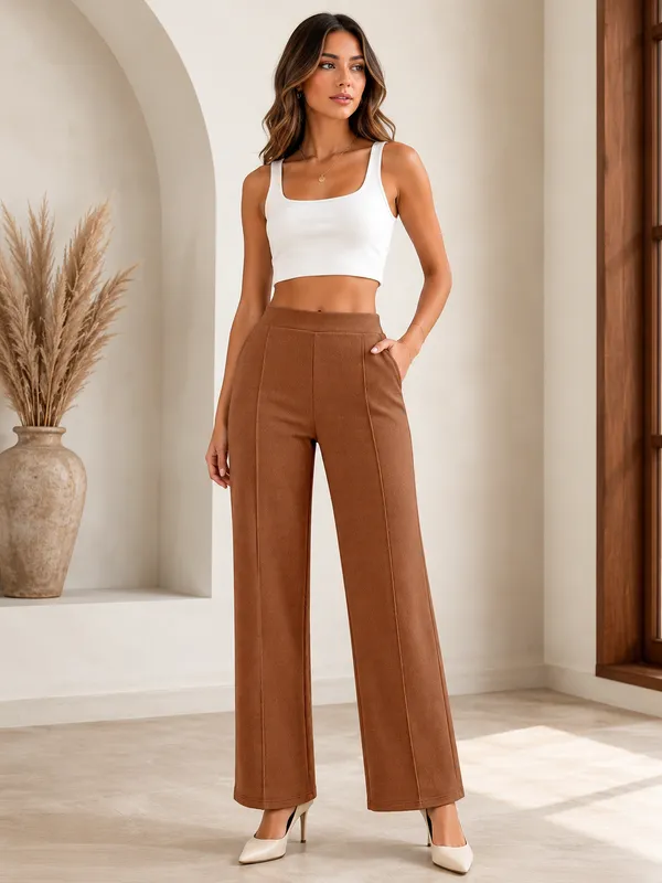 Brown_Polyester_Premium_Pant_For_Women
