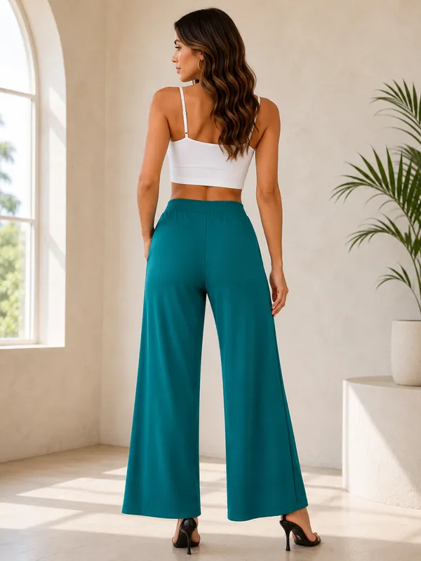 Teal_Polyester_Premium_Palazzo_Pants/Trouser_For_Women