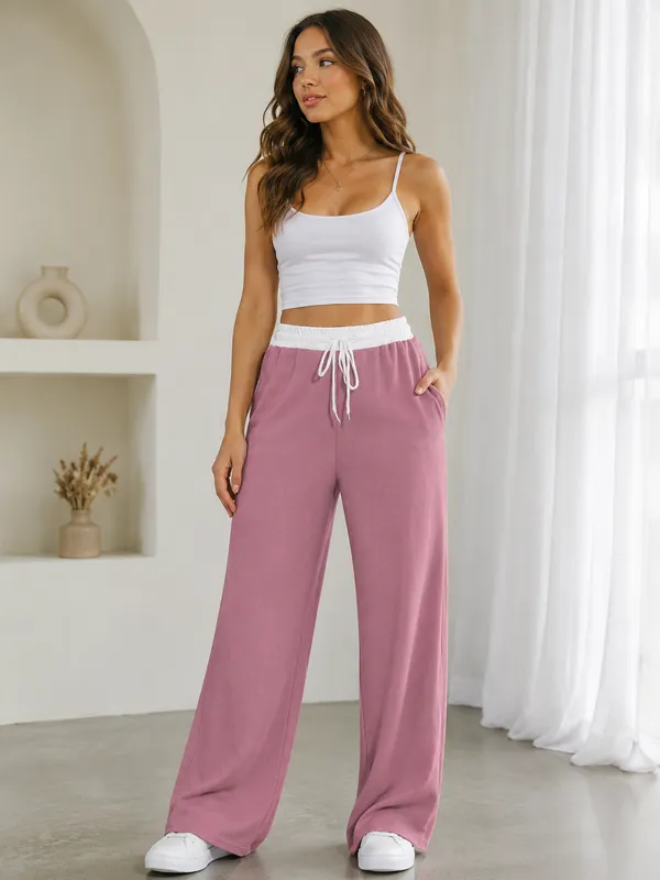 White_Polyester_Premium_Drawstring_Pants_For_Women