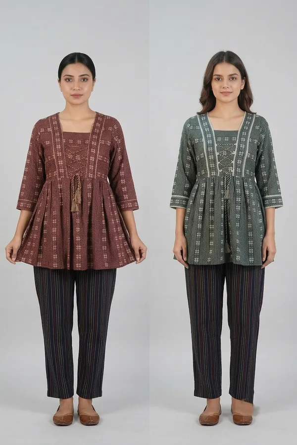 Dark_Green_And_Maroon_Cotton_Top_For_Women