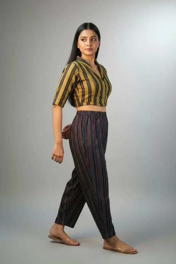 Yellow_Cotton_Striped_Flexifit_Saree_Blouse_For_Women