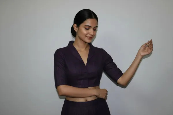 Purple_And_Black_Cotton_V-Neck_Blouse_For_Women