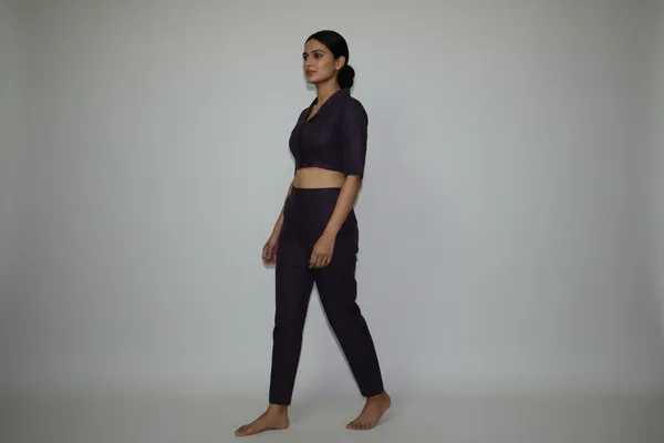 Purple_And_Black_Cotton_V-Neck_Blouse_For_Women