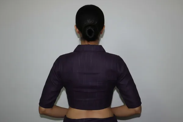 Purple_And_Black_Cotton_V-Neck_Blouse_For_Women