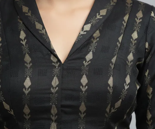 Black_Cotton_V-Neck_Blouse_For_Women