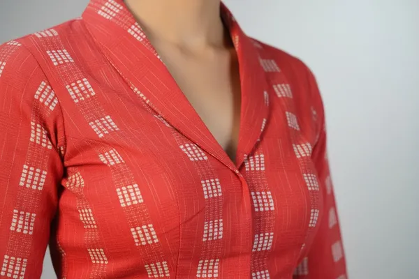 Black_And_Orange_Cotton_V-Neck_Blouse_For_Women