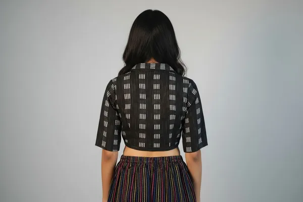 Black_Cotton_V-Neck_Blouse_For_Women