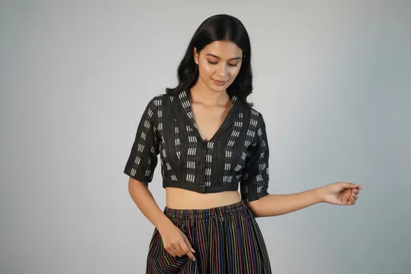 Black_Cotton_V-Neck_Blouse_For_Women