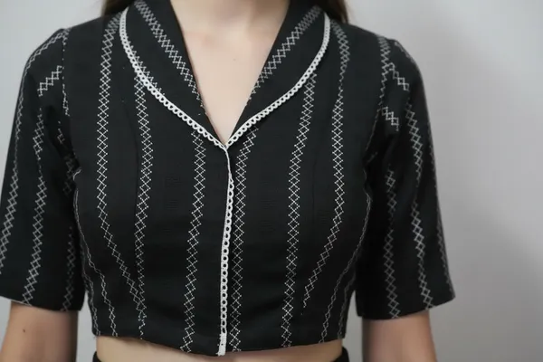 Black_Cotton_V-Neck_Blouse_For_Women
