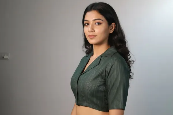 Green_Cotton_Lapel_Collar_Smocking_Saree_Blouse_For_Women