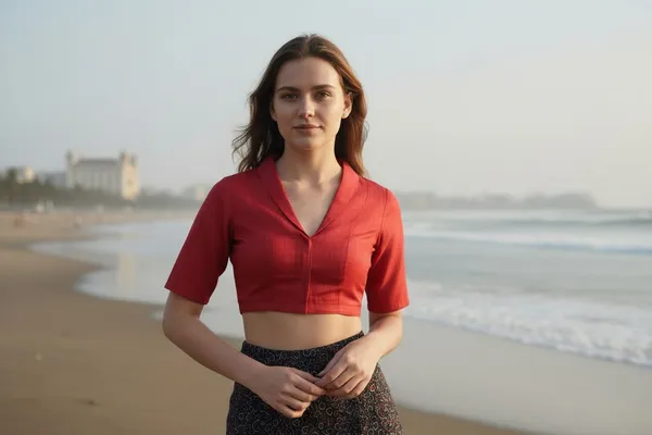 Red_Cotton_V-Neck_Blouse_For_Women