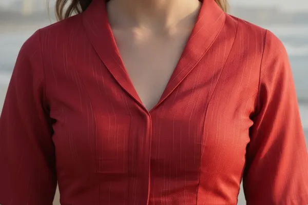 Red_Cotton_V-Neck_Blouse_For_Women