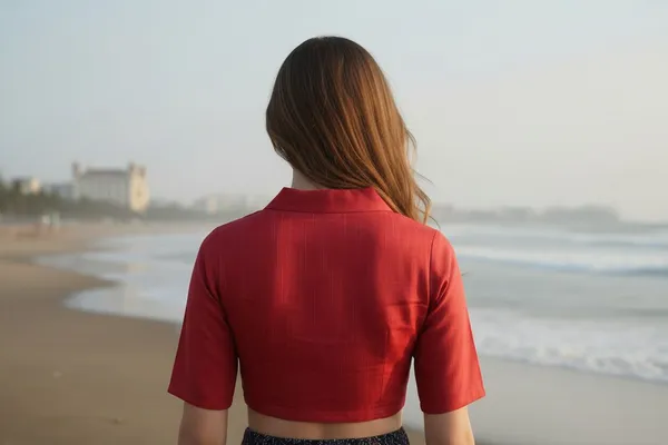 Red_Cotton_V-Neck_Blouse_For_Women
