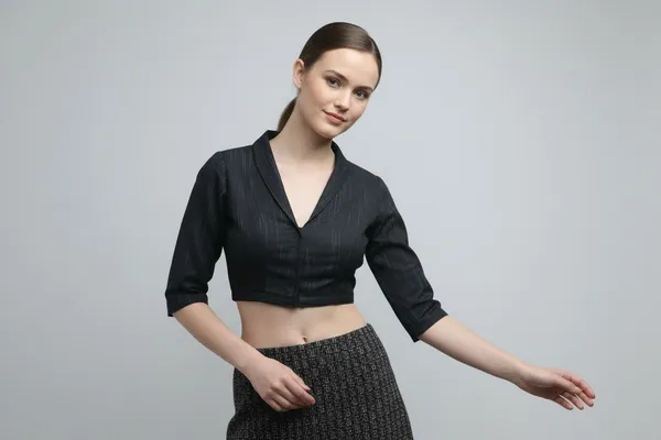 Black_Cotton_V-Neck_Blouse_For_Women