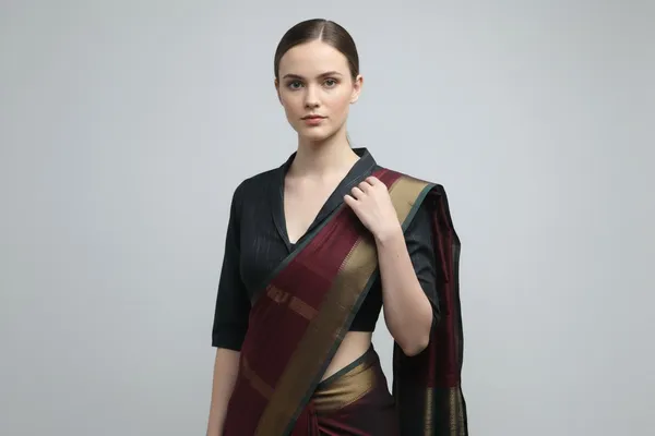 Black_Cotton_V-Neck_Blouse_For_Women