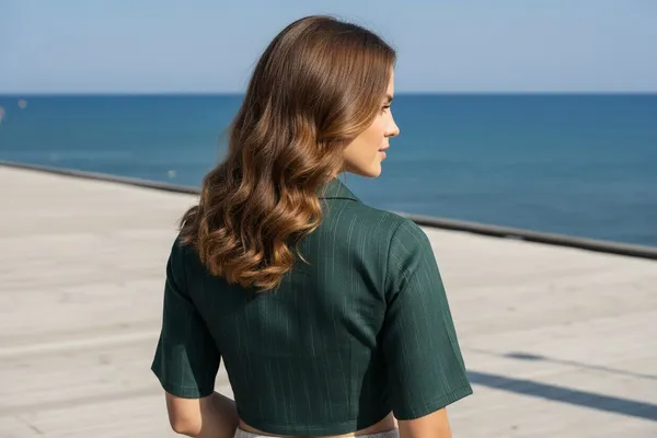 Green_Cotton_V-Neck_Blouse_For_Women