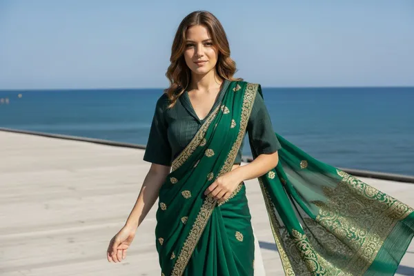 Green_Cotton_V-Neck_Blouse_For_Women