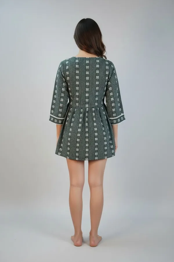 Dark_Green_Cotton_Square_Neck_Printed_Flared_Top_For_Women