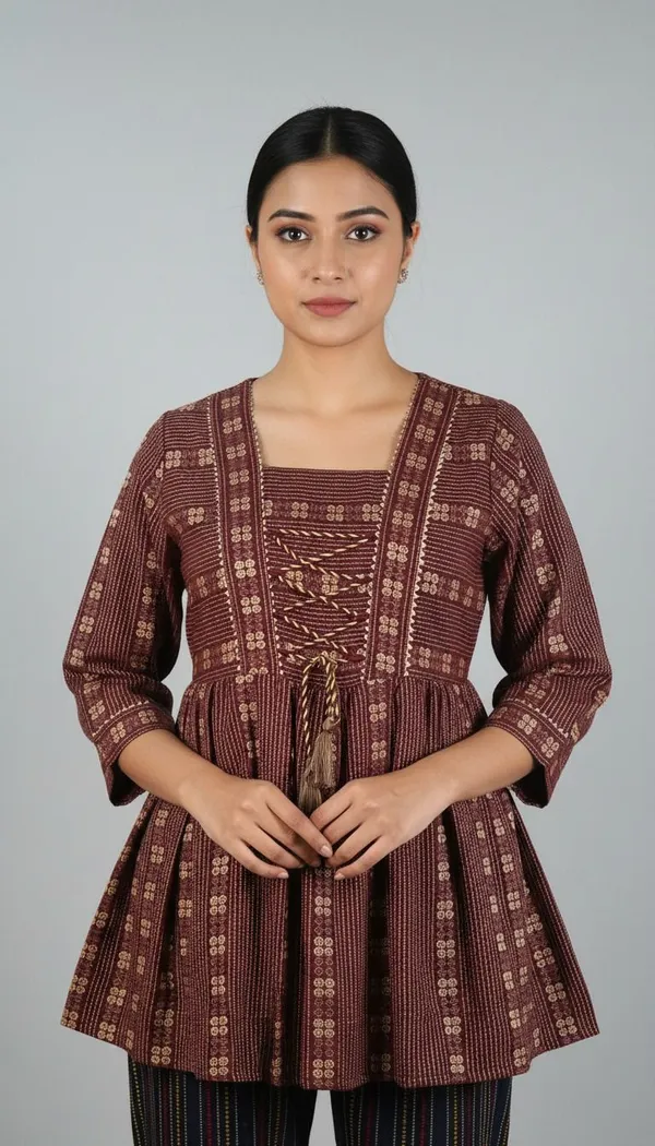 Dark_Green_And_Maroon_Cotton_Top_For_Women