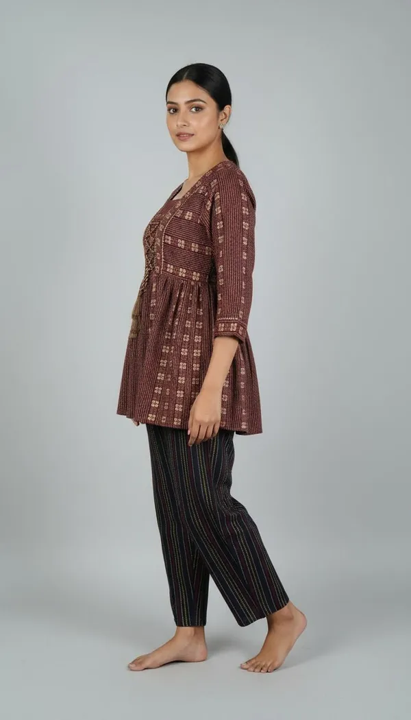 Dark_Green_And_Maroon_Cotton_Top_For_Women