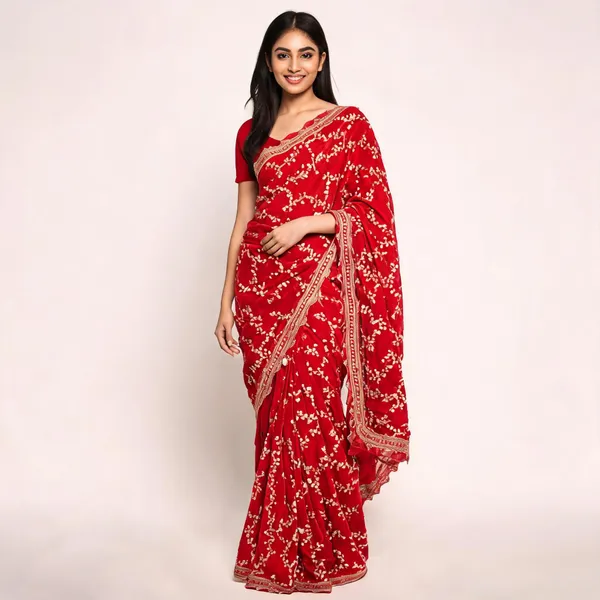 Red_Floral_Embroidered_Saree_For_Women
