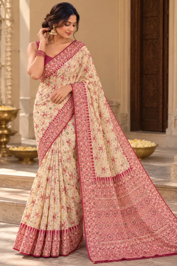Beige_Pink_Printed_Saree_For_Women