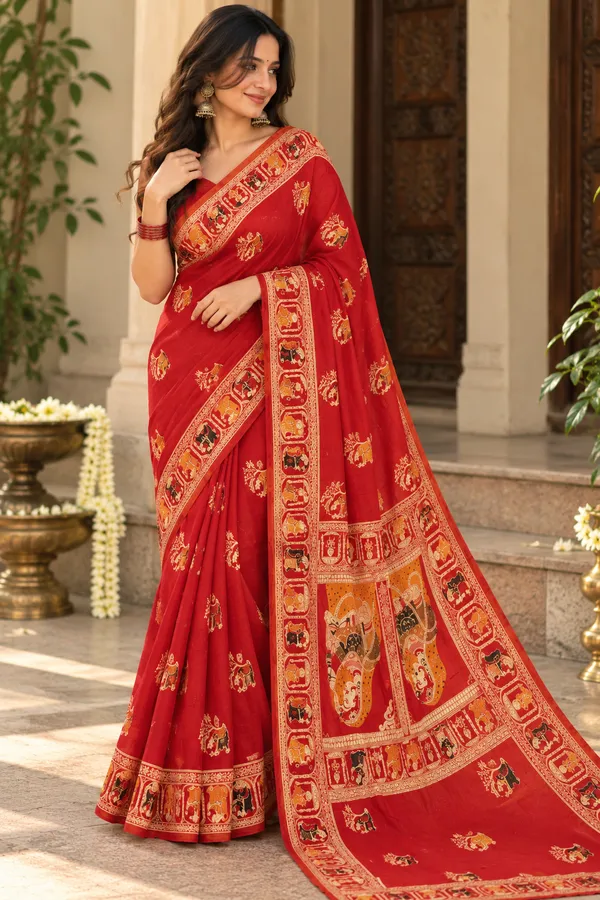 Red_Traditional_Print_Saree_for_Women