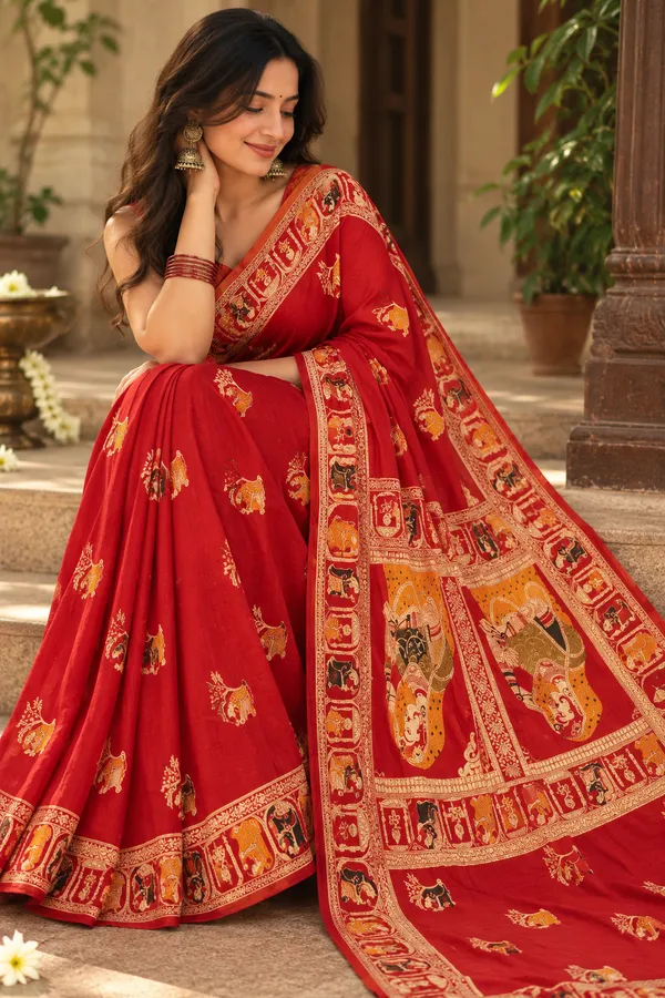 Red_Traditional_Print_Saree_for_Women