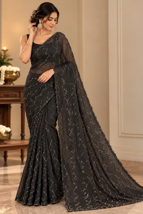 Black_Net_Sequin_Saree_For_Women