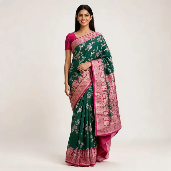 Green_Banarsi_Silk_Woven_Floral_Saree_For_Women