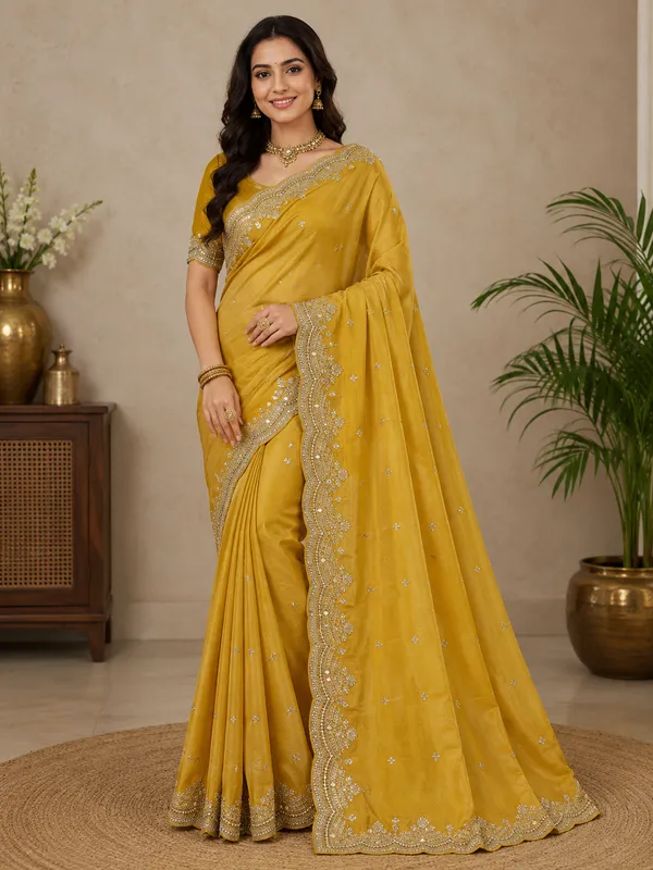 Yellow_Crush_Fabric_Embroidered_Border_Saree_For_Women