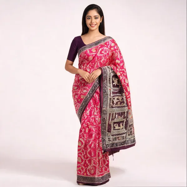 Red_Banarsi_Silk_Paisley_Printed_Saree_For_Women