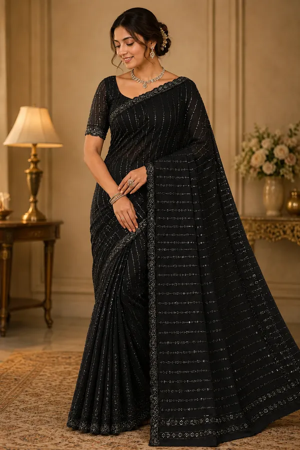 Black_Net_Sequin_Embellished_Saree_For_Women