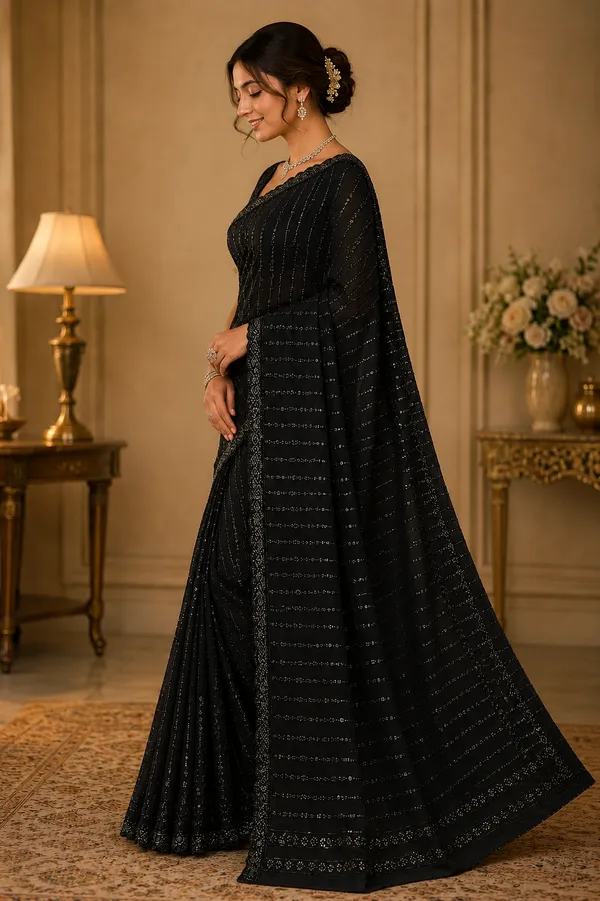 Black_Net_Sequin_Embellished_Saree_For_Women