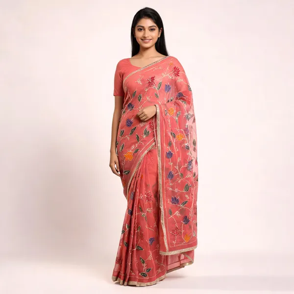 Peach_Georgette_Sheer_Embroidered_Floral_Saree_For_Women